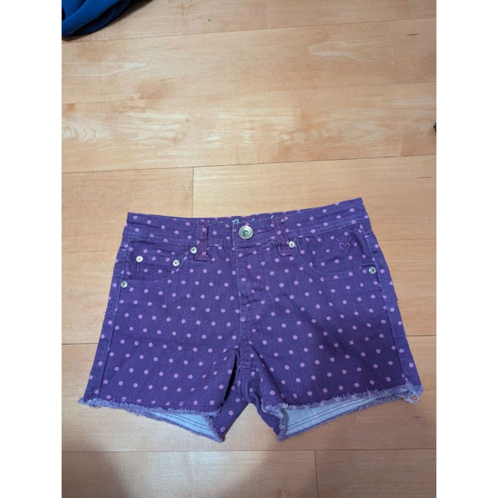 NFS DO NOT BUY Justice Purple Polka Dot Denim Jean Shorts, cut offs, Girl sz 12R